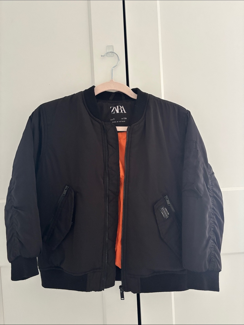 ZARA kids Black Bomber Jacket with Orange Lining